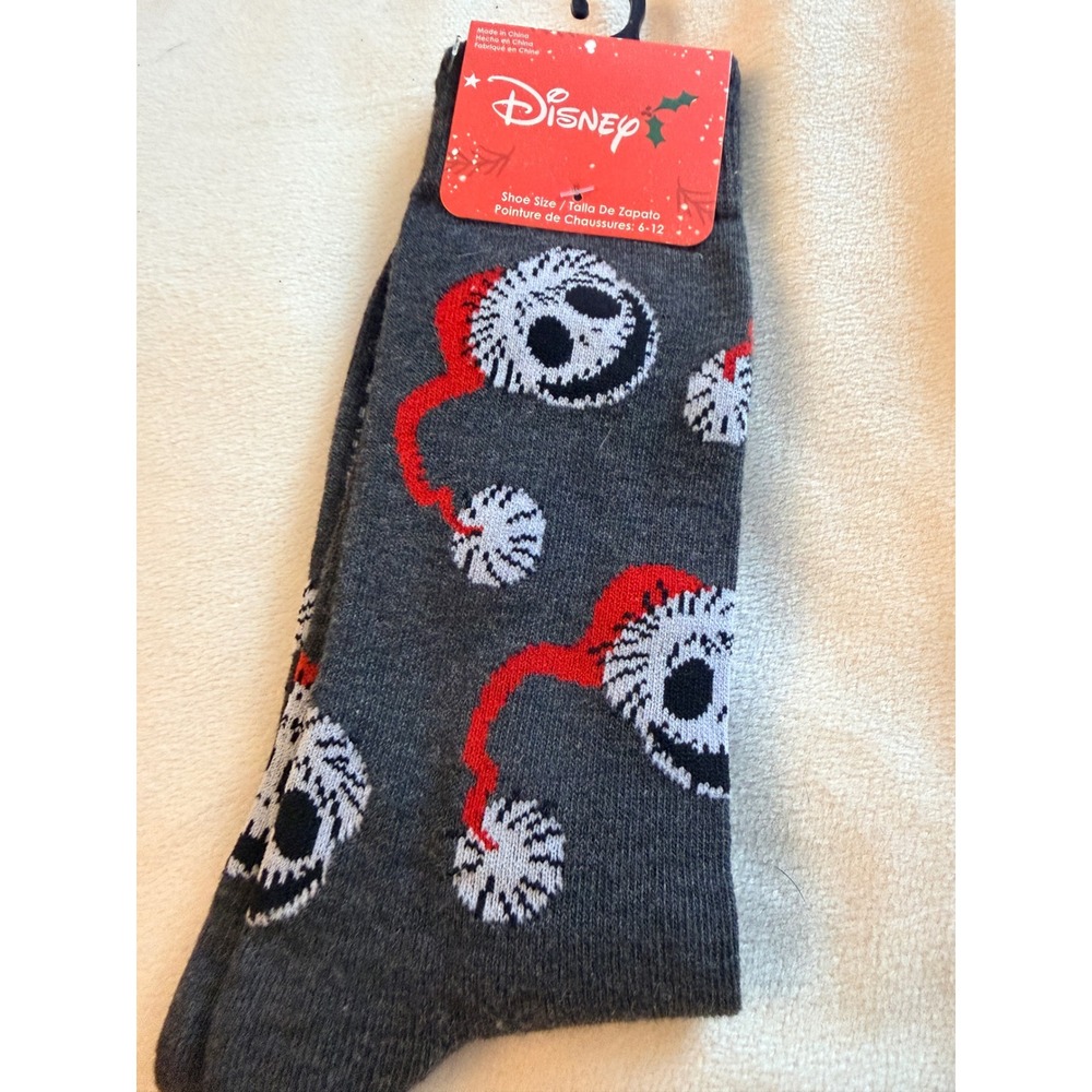 Disney Nightmare Before Christmas Jack Skellington Santa Hat Crew Socks Gray